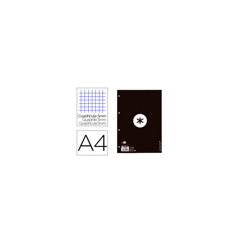 RECAMBIO A4 ANTARTIK 80 HOJAS 90G/M2 CUADRO 5 MM 4 TALADROS 1 BANDA MARCO COLOR NEGRO