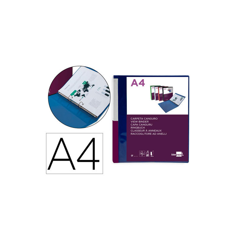 CARPETA LIDERPAPEL CANGURO 2 ANILLAS 25 MM MIXTAS POLIPROPILENO DIN A4 AZUL TRANSLUCIDO