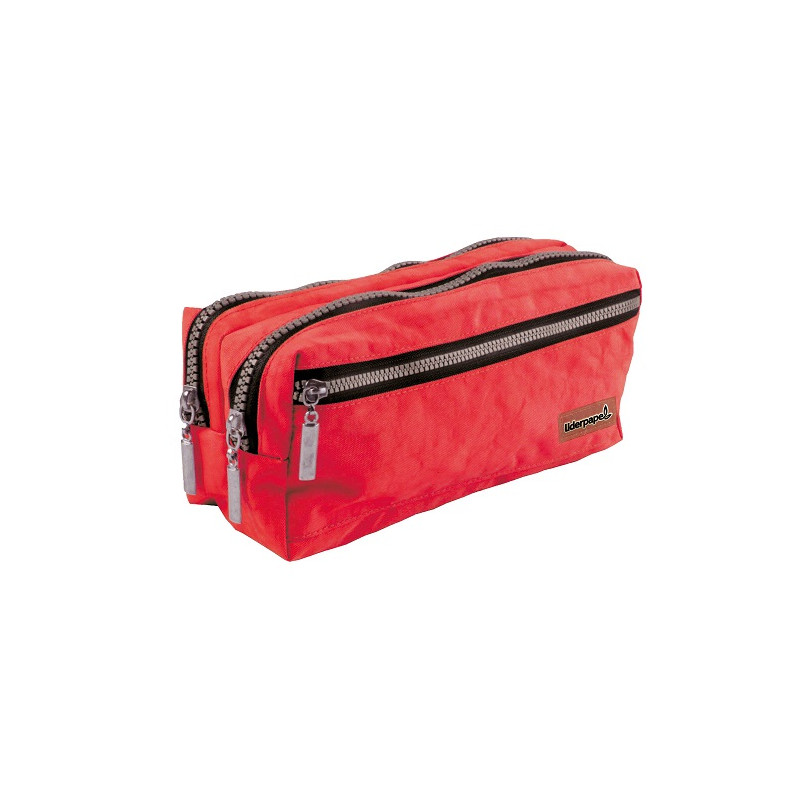 BOLSO ESCOLAR LIDERPAPEL PORTATODO RECTANGULAR 3 BOLSILLOS ROJO 210X80X85 MM