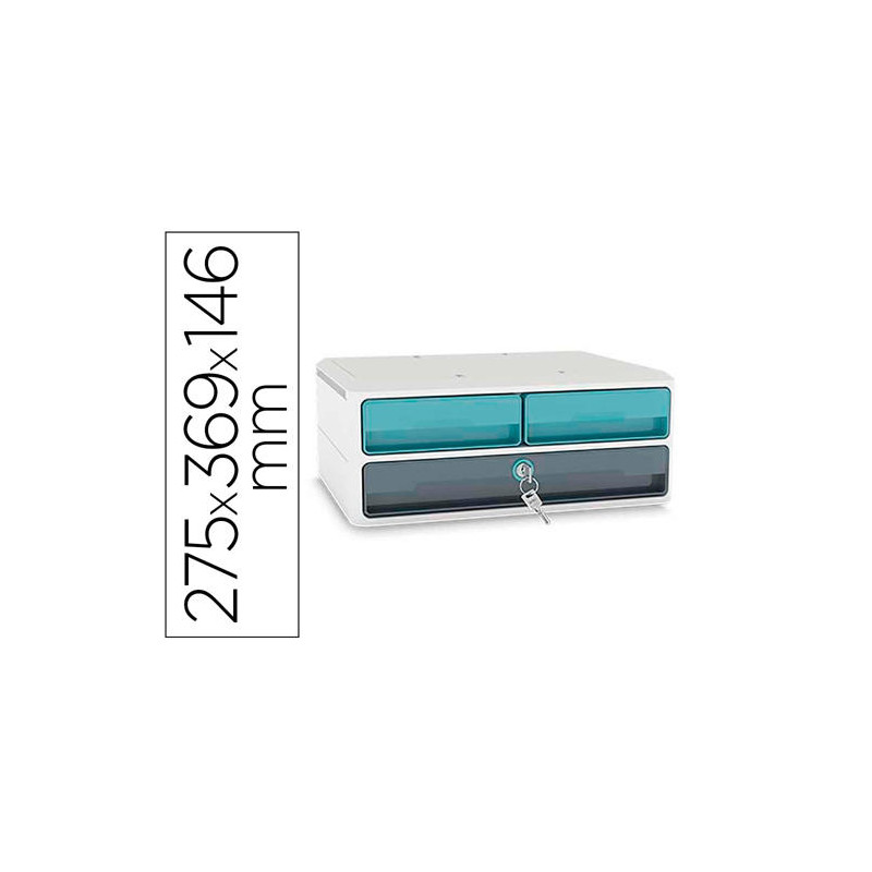 FICHERO CAJONES DE SOBREMESA CEP MOOV UP RECICLADO 80% CON CERRADURA 3 CAJONES COLOR AZUL/GRIS 275X3