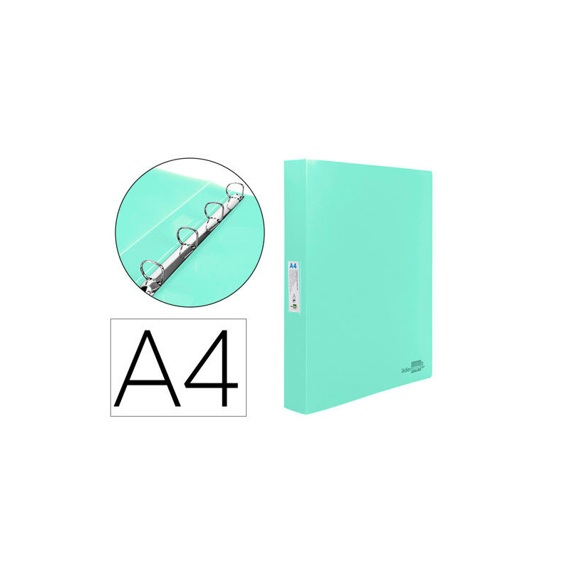 CARPETA LIDERPAPEL 4 ANILLAS MIXTAS 40 MM POLIPROPILENO DIN A4 VERDE MANZANA OPACO