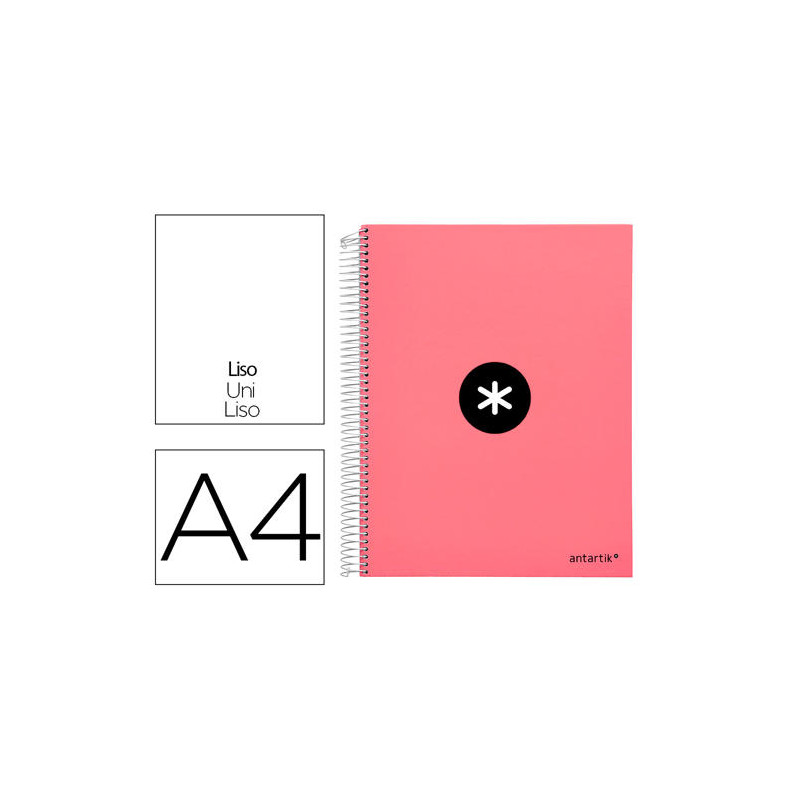 CUADERNO ESPIRAL A4 MICRO ANTARTIK TAPA FORRADA 120H 90 GR LISO 5 BANDAS 4 TALADROS COLOR CORAL