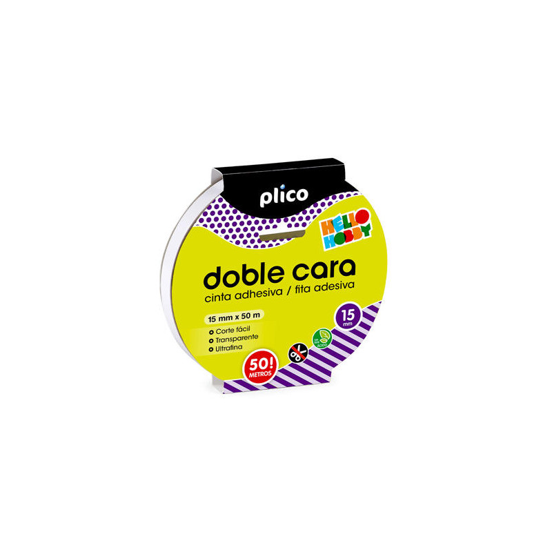 CINTA ADHESIVA PLICO DOBLE CARA TRANSPARENTE 50 MT X 15 MM