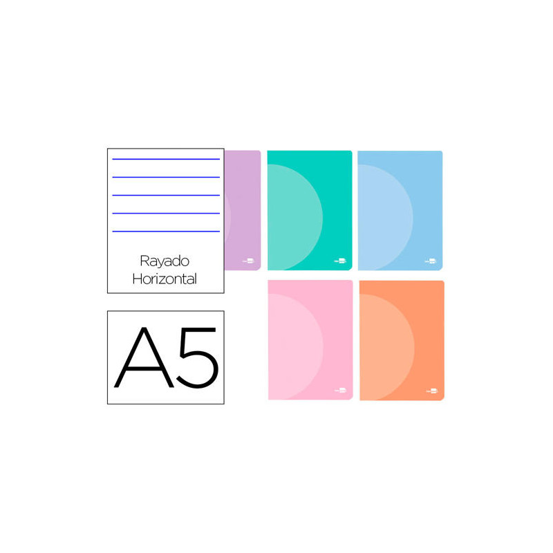 LIBRETA LIDERPAPEL 360 TAPA DE PLASTICO A5 48 HOJAS 90G/M2 HORIZONTAL CON DOBLE MARGEN COLORES PASTE