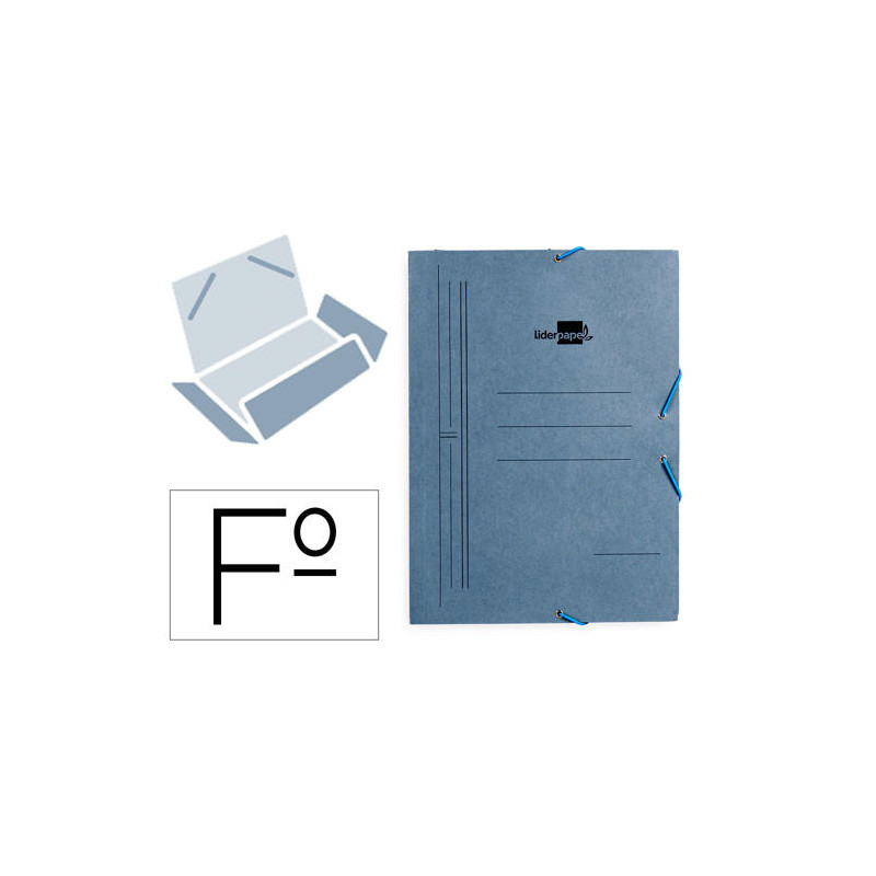 CARPETA LIDERPAPEL GOMAS FOLIO 3 SOLAPAS CARTON PINTADO AZUL 410 G/M2