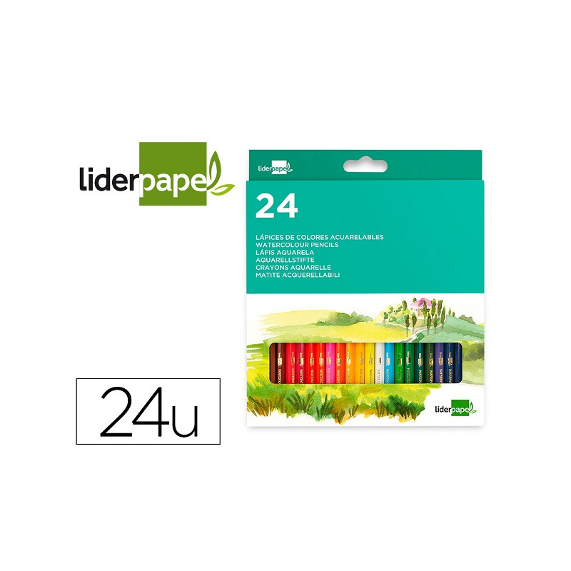 LAPICES DE COLORES ACUARELABLES LIDERPAPEL CAJA DE 24 UNIDADES COLORES SURTIDOS