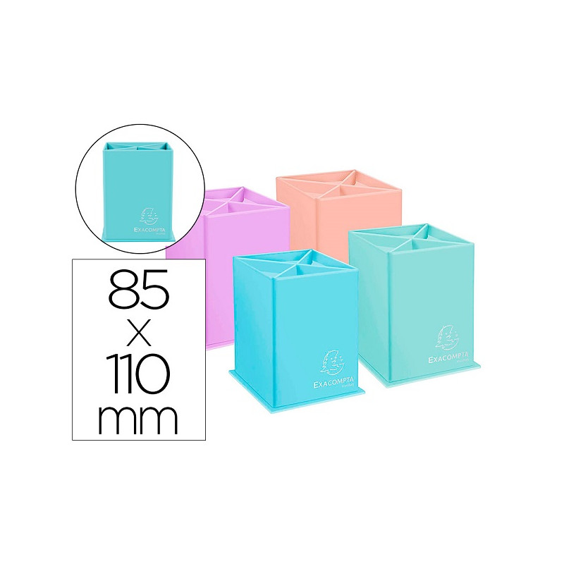 CUBILETE PORTALAPICES EXACOMPTA AQUAREL COLORES PASTEL OPACOS CARTON CON 4 COMPARTIMENTOS 85X110 MM