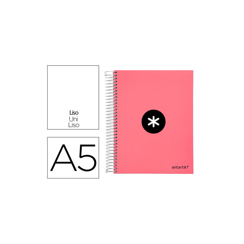 CUADERNO ESPIRAL A5 MICRO ANTARTIK TAPA FORRADA120H 90 GR LISO 5 BANDAS 6 TALADROS COLOR CORAL