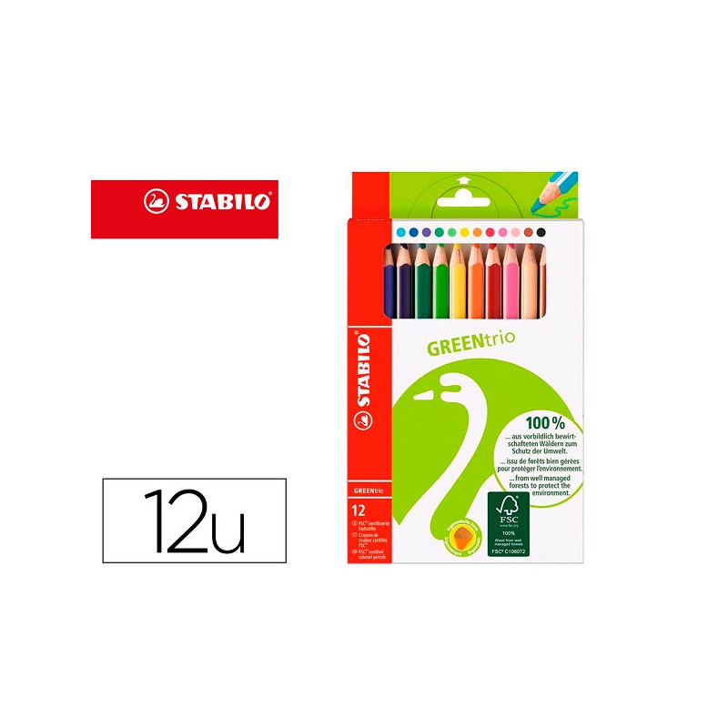 LAPICES DE COLORES STABILO GREEN COLORS CON CERTIFICADO FSC ESTUCHE CARTON DE 12 UNIDADES COLORES SU