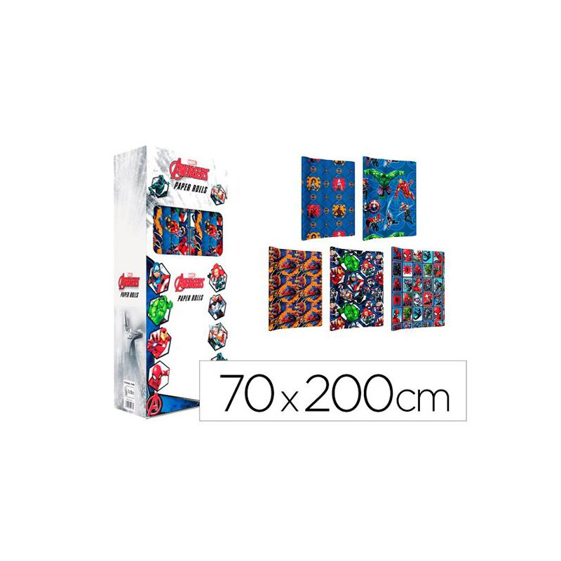 PAPEL DE REGALO BASIKA MARVEL ROLLO ANCHO 70 CM LONGITUD 2 MT DISEÑOS SURTIDOS