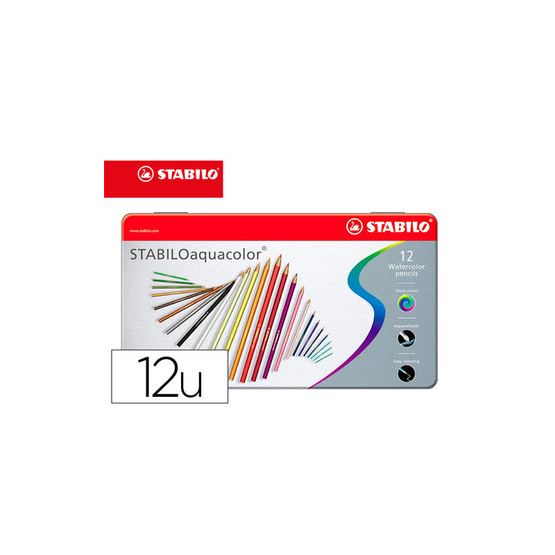 LAPICES DE COLORES STABILO AQUACOLOR ARTY LINE ACUARELABLES ESTUCHE DE CARTON DE 12 UNIDADES COLORES