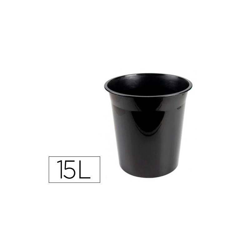 PAPELERA PLASTICO LIDERPAPEL ECOUSE 100% RECICLADA 15 LITROS COLOR NEGRO 285X290 MM