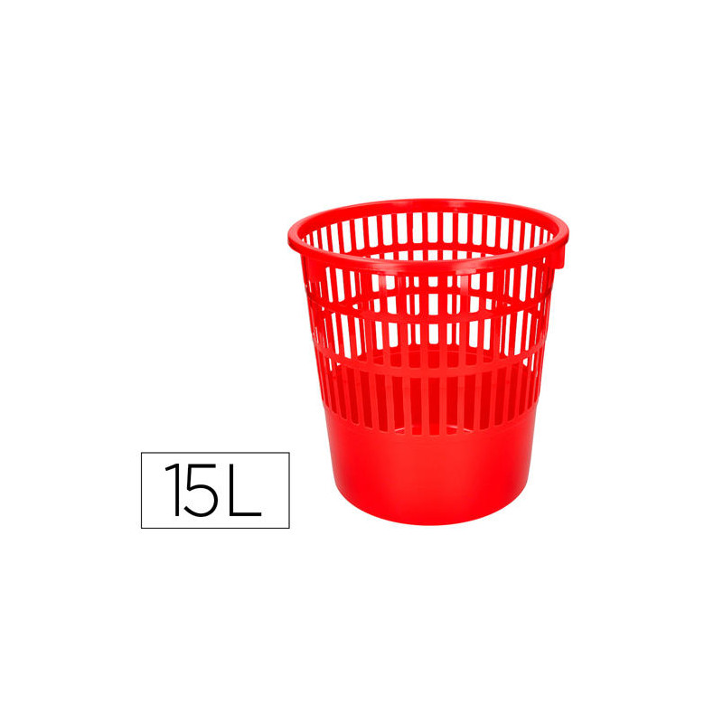 PAPELERA PLASTICO Q-CONNECT 15 LITROS REJILLA COLOR ROJO 285X290 MM