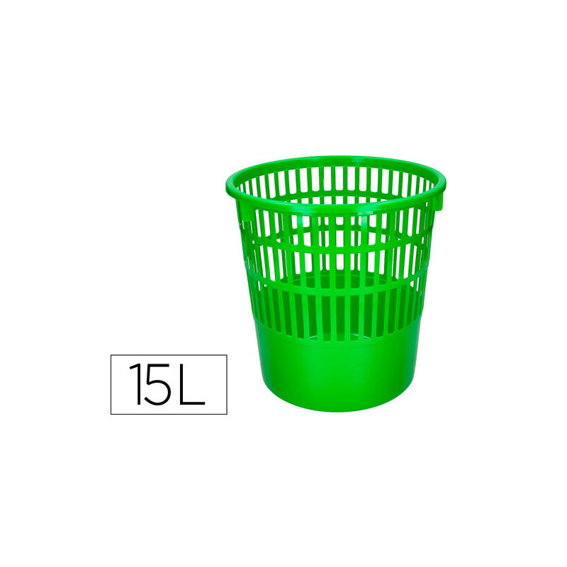 PAPELERA PLASTICO Q-CONNECT 15 LITROS REJILLA COLOR VERDE 285X290 MM
