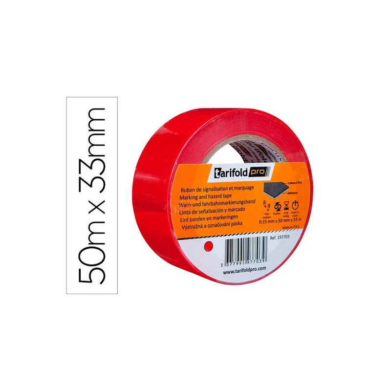 CINTA ADHESIVA TARIFOLD PARA MARCAJE Y SEÑALIZACION DE SUELO 33 MT X 50 MM COLOR ROJO