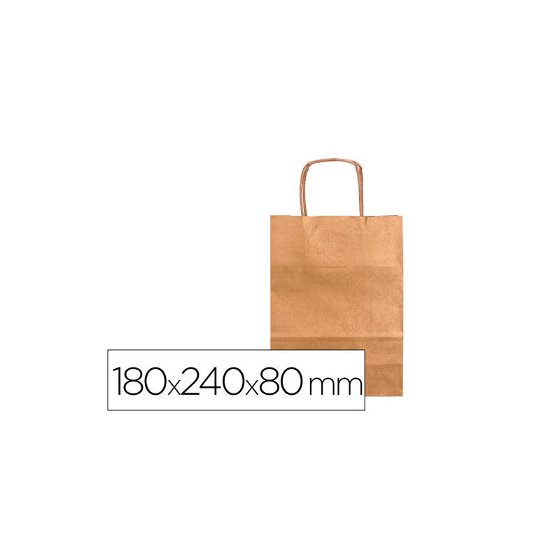 BOLSA PAPEL Q-CONNECT KRAFT NATURAL LISO XS CON ASA RETORCIDA 180X240X80 MM