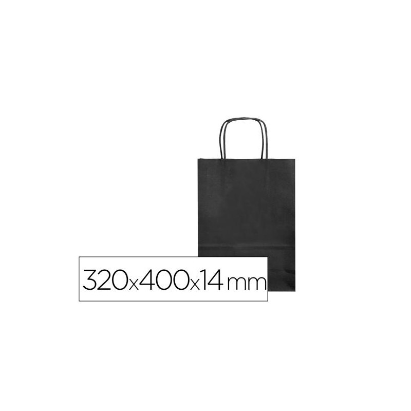 BOLSA PAPEL Q-CONNECT CELULOSA NEGRO L CON ASA RETORCIDA 320X400X14 MM