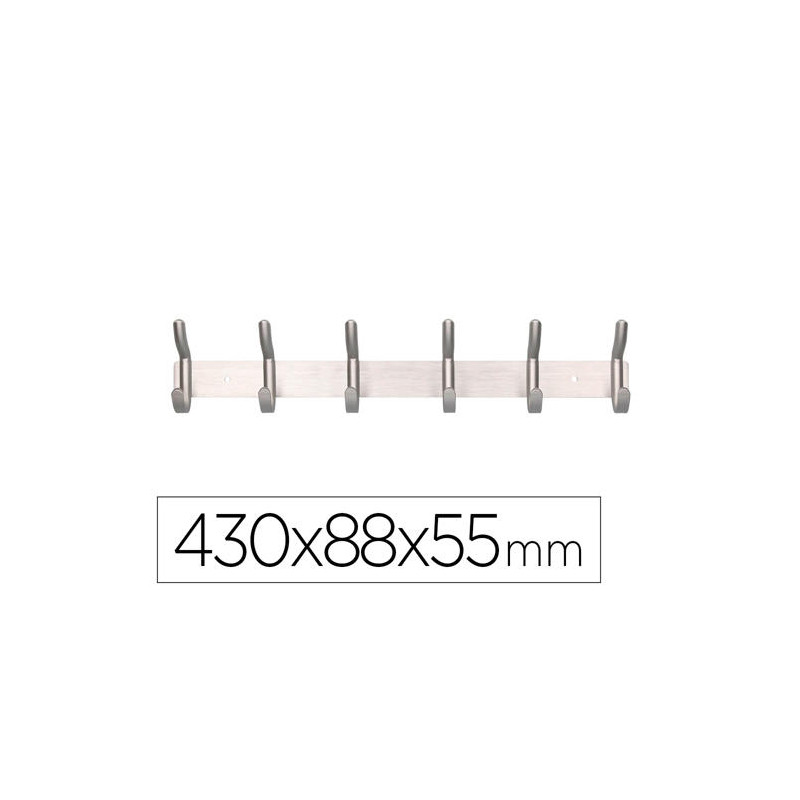 PERCHERO LIDERPAPEL PARED METALICO 6 COLGADORES COLOR PLATA MATE 430X88X55 MM