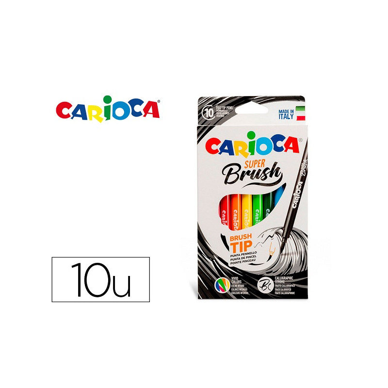 ROTULADOR CARIOCA SUPER BRUSH CAJA DE 10 UNIDADES COLORES SURTIDOS