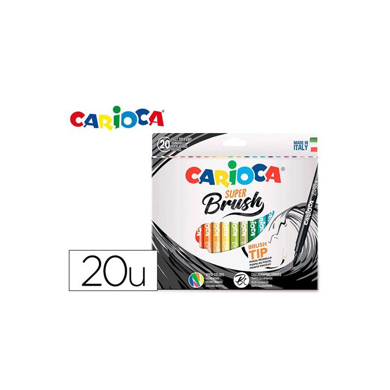 ROTULADOR CARIOCA PUNTA DE PINCEL LAVABLE CAJA DE 20 UNIDADES COLORES SURTIDOS
