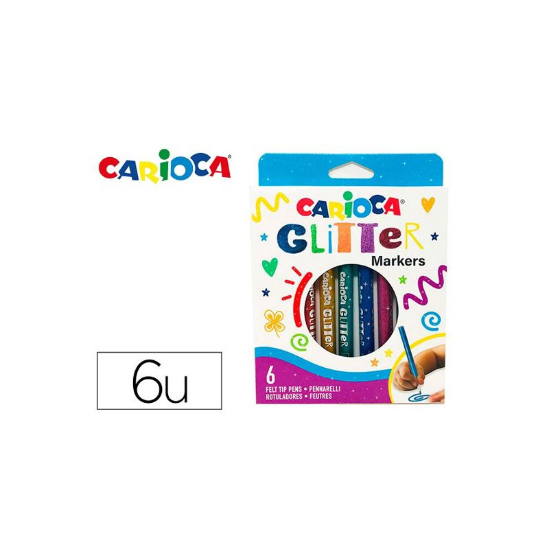 ROTULADOR CARIOCA GLITTER PURPURINA PUNTA 1 MM CAJA DE 6 UNIDADES COLORES SURTIDOS