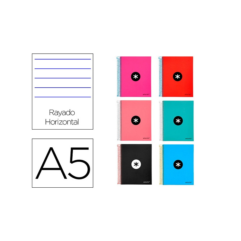 CUADERNO ESPIRAL A4 MICRO ANTARTIK TAPA FORRADA 120H 100 GR HORIZONTAL 5 BANDAS 4 TALADROS COLORES S