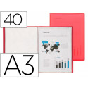 CARPETA LIDERPAPEL ESCAPARATE 40 FUNDAS POLIPROPILENO DIN A3 ROJO TRANSLUCIDO