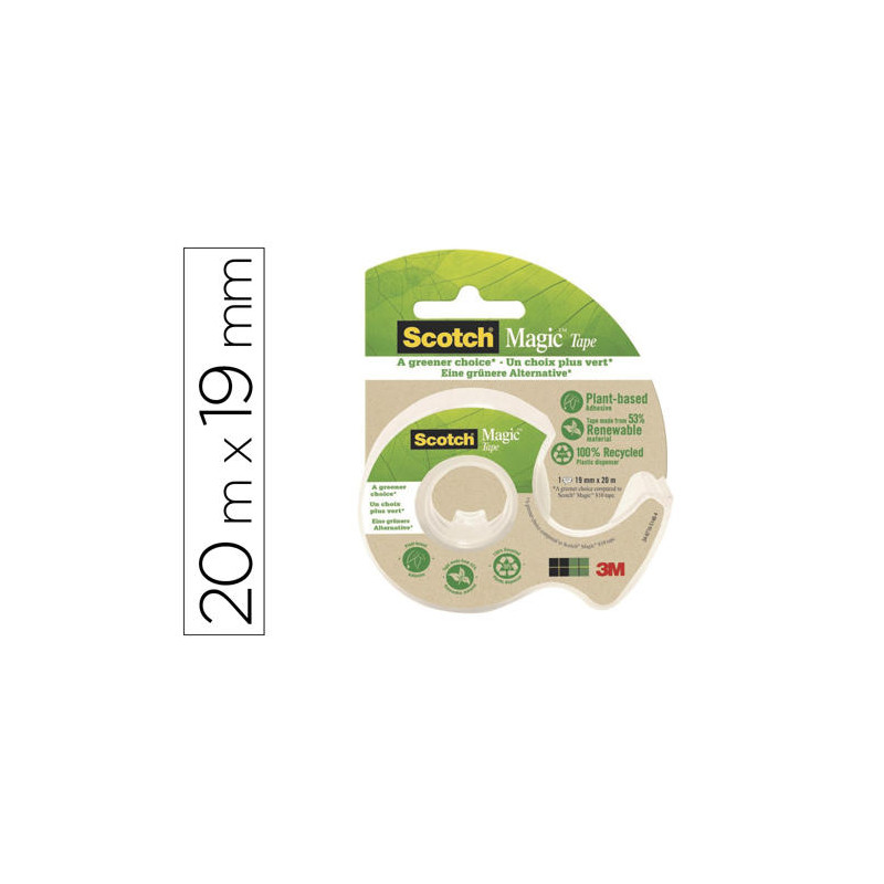 CINTA ADHESIVA SCOTCH MAGIC INVISIBLE 20 MT X 19 MM ECOLOGICA EN MINIPORTARROLLO