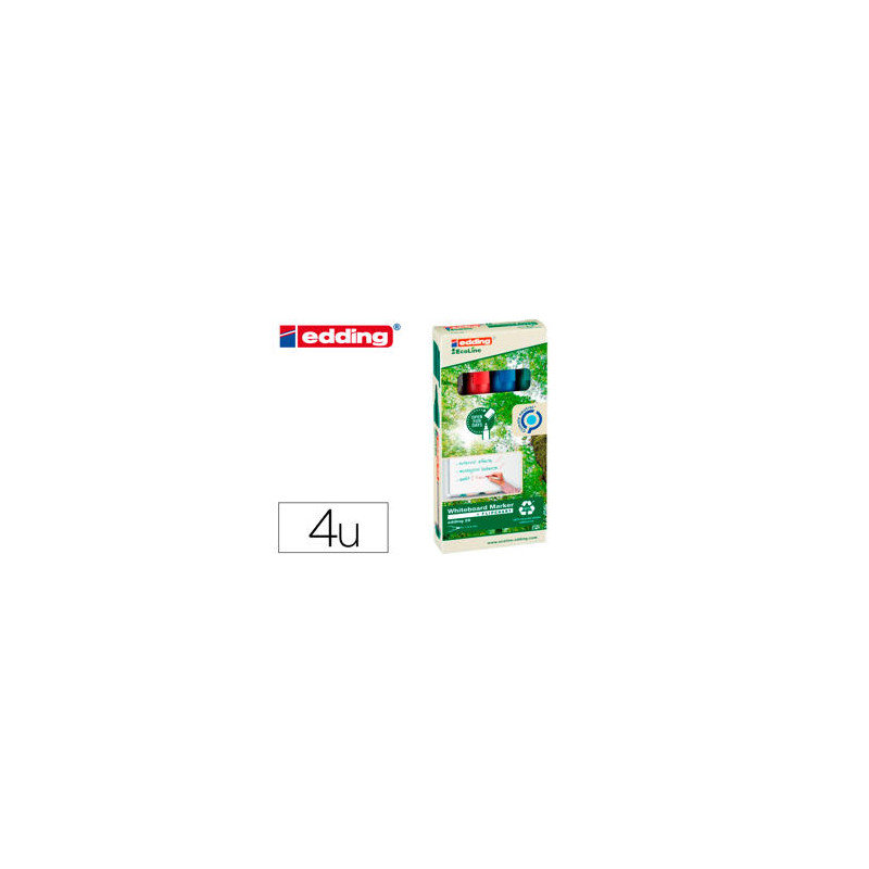 ROTULADOR EDDING 28 PARA PIZARRA BLANCA ECOLINE 90% RECICLADO BOLSA 4 COLORES SURTIDOS PUNTA REDONDA