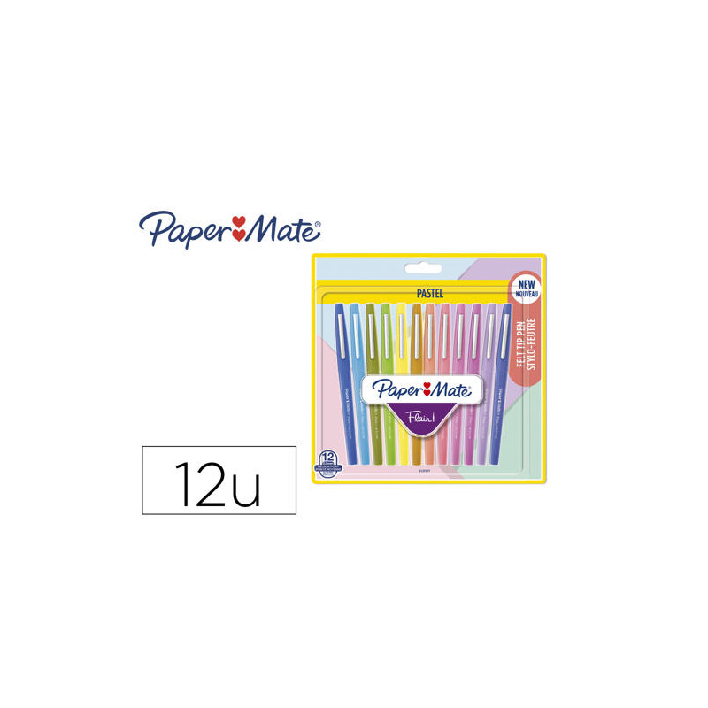 ROTULADOR PAPER MATE FLAIR PASTEL PUNTA DE FIBRA BLISTER DE 12 UNIDADES COLORES SURTIDOS