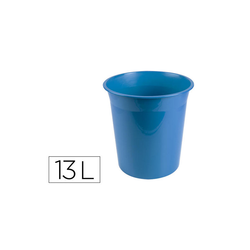 PAPELERA PLASTICO LIDERPAPEL CELESTE OPACO 13 LITROS 275X285 MM