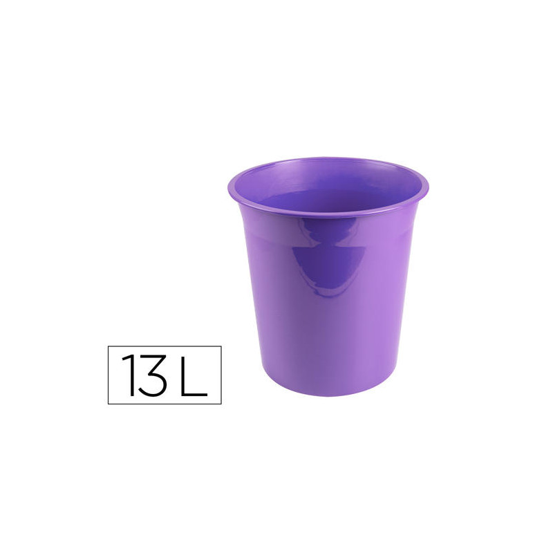 PAPELERA PLASTICO LIDERPAPEL LAVANDA OPACO 13 LITROS 275X285 MM