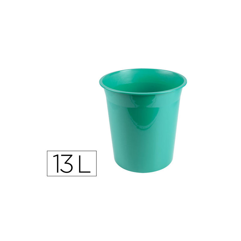 PAPELERA PLASTICO LIDERPAPEL MENTA OPACO 13 LITROS 275X285 MM