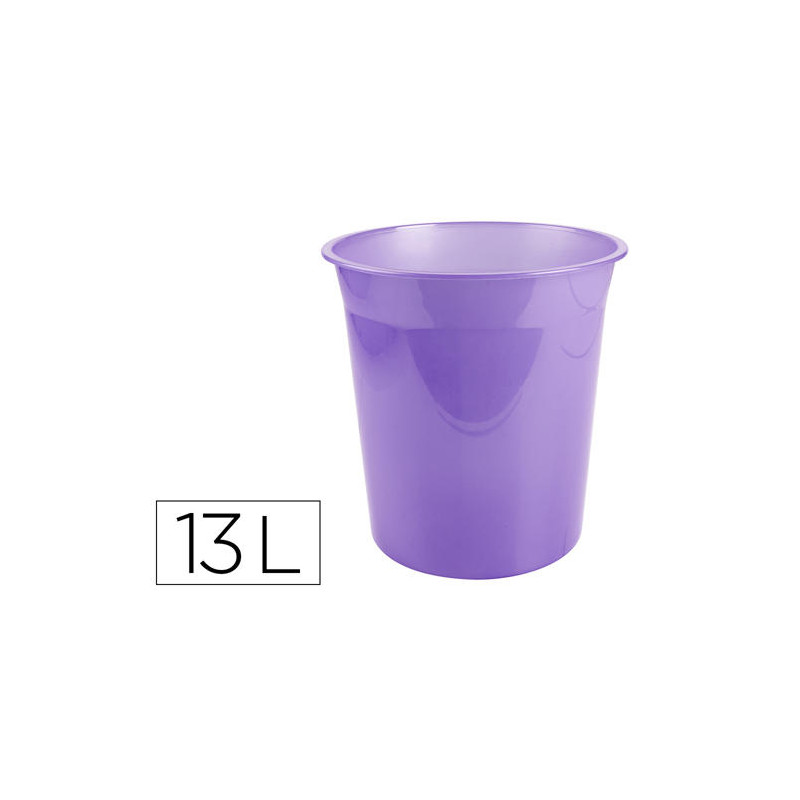 PAPELERA PLASTICO LIDERPAPEL LAVANDA TRANSLUCIDO 13 LITROS 275X285 MM