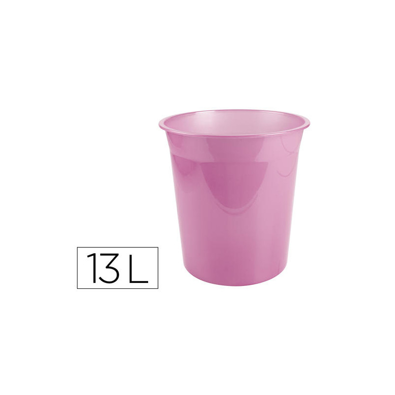PAPELERA PLASTICO LIDERPAPEL ROSA TRANSLUCIDO 13 LITROS 275X285 MM