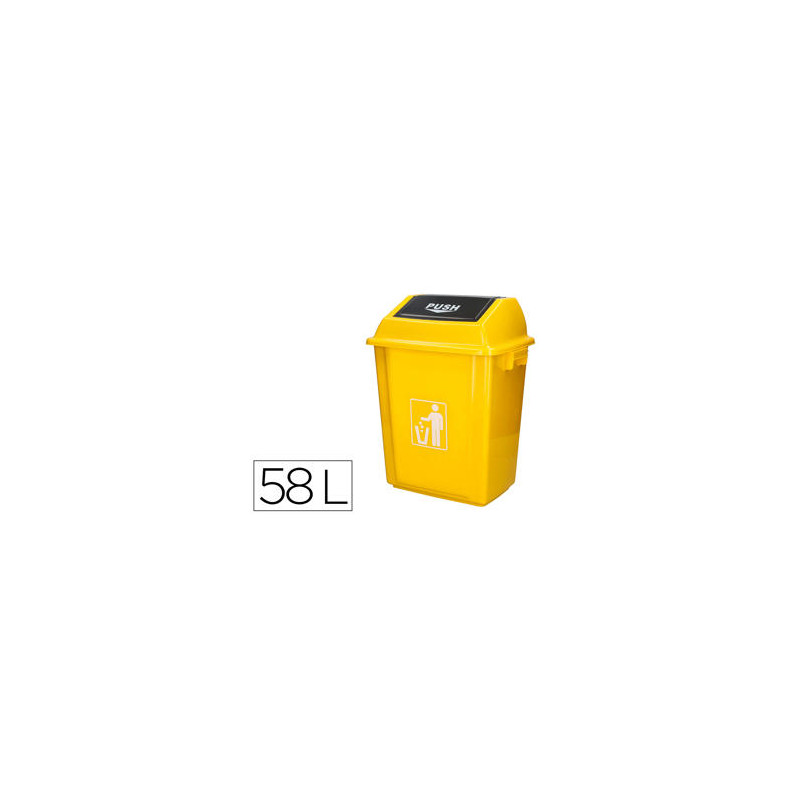  PAPELERA CONTENEDOR Q-CONNECT PLASTICO CON TAPA DE BALANCIN 58 LITROS AMARILLO 470X330X760 MM