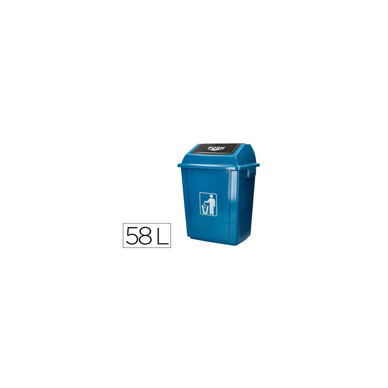 PAPELERA CONTENEDOR Q-CONNECT PLASTICO CON TAPA DE BALANCIN 58 LITROS AZUL 470X330X760 MM