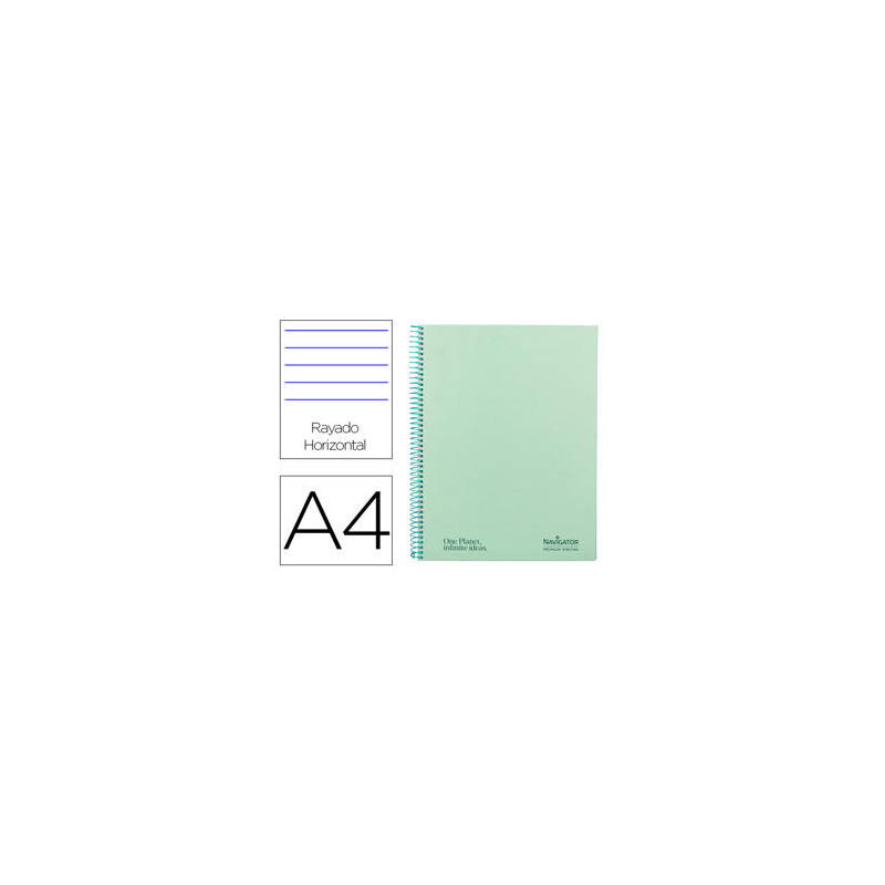CUADERNO ESPIRAL NAVIGATOR A4 MICRO TAPA FORRADA 120H 80GR HORIZONTAL 5 BANDA 4 TALADROS MENTA