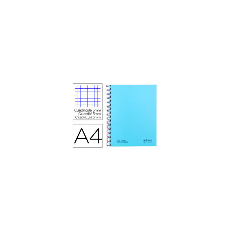 CUADERNO ESPIRAL NAVIGATOR A4 MICRO TAPA FORRADA 120H 80GR CUADRO 5MM 5 BANDAS 4 TALADROS COLOR CELE