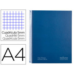 CUADERNO ESPIRAL NAVIGATOR A4 MICRO TAPA FORRADA 120H 80GR CUADRO 5MM 5 BANDAS 4 TALADROS COLOR AZUL
