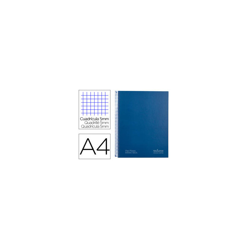 CUADERNO ESPIRAL NAVIGATOR A4 MICRO TAPA FORRADA 120H 80GR CUADRO 5MM 5 BANDAS 4 TALADROS COLOR AZUL
