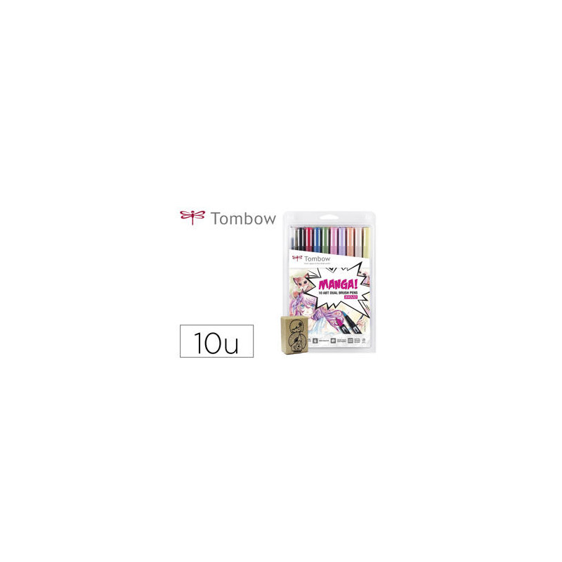 ROTULADOR TOMBOW ABT DUAL BRUSH ACUARELABLE DOBLE PUNTA FINA/PINCEL ESTUCHE DE 10 COLORES MANGA SHOJ