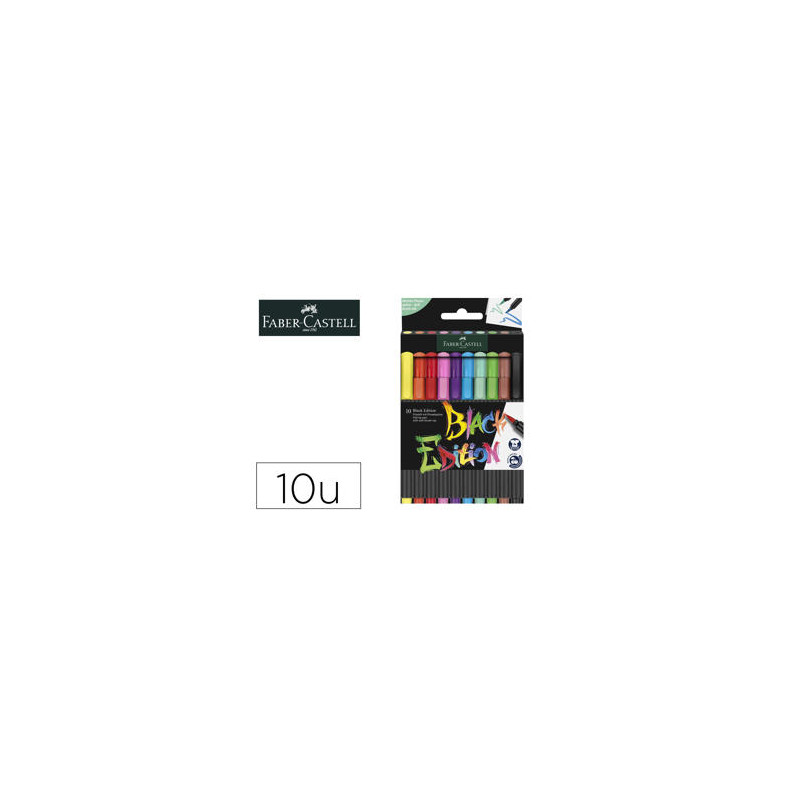 ROTULADOR FABER CASTELL EDICION BLACK PUNTA DE PINCEL CAJA DE 10 UNIDADES COLORES SURTIDOS