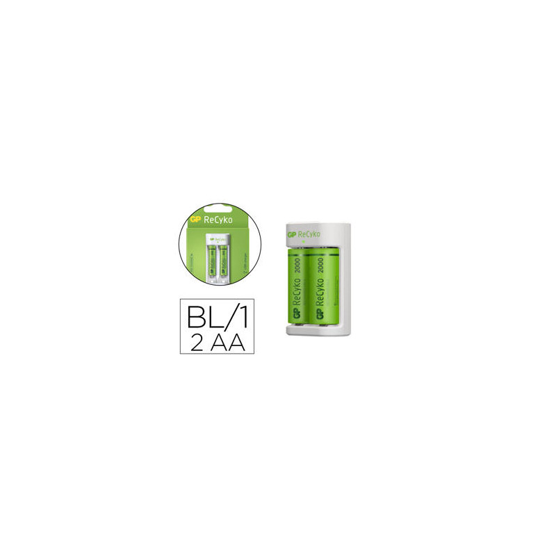 CARGADOR DE PILAS RECARGABLES GP AA/AAA INCLUYE 2 PILAS AA 2100 MAH
