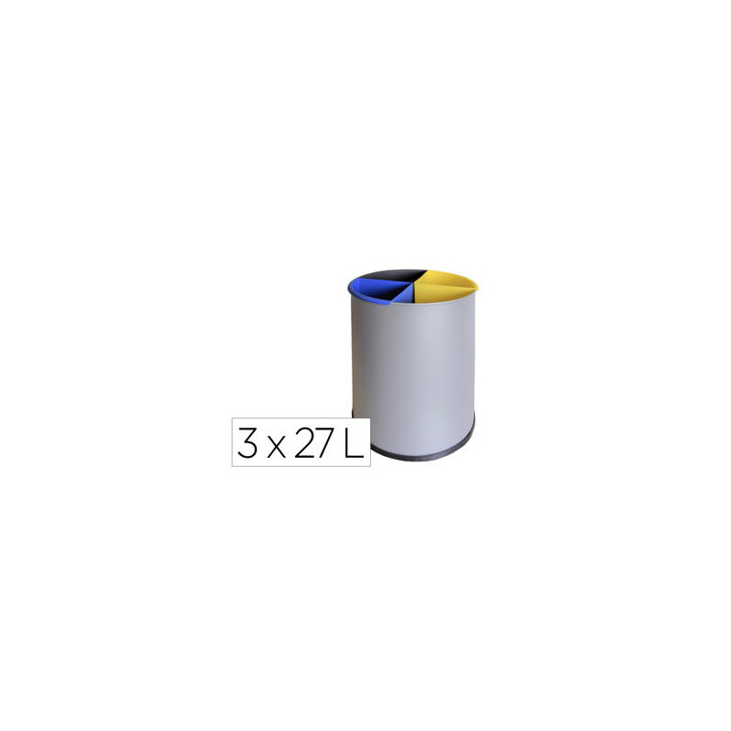 PAPELERA METALICA SIE PARA RECICLAJE CON 3 DEPARTAMENTO EXTRAIBLE 3X27 LITROS 300X295 MM