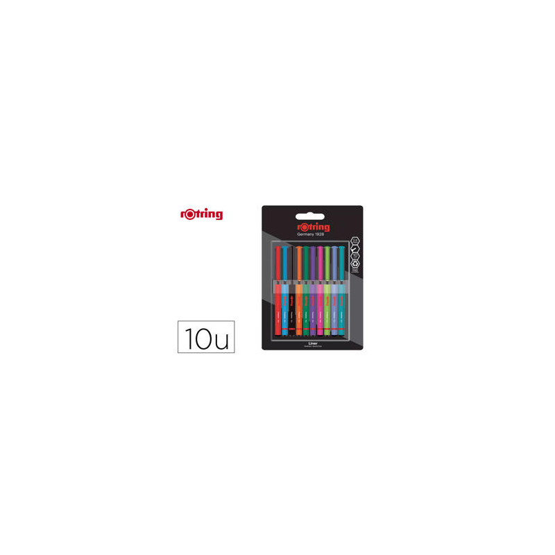 ROTULADOR ROTRING FINELINER PUNTA METALICA 0,4 MM PACK DE 10 COLORES SURTIDOS