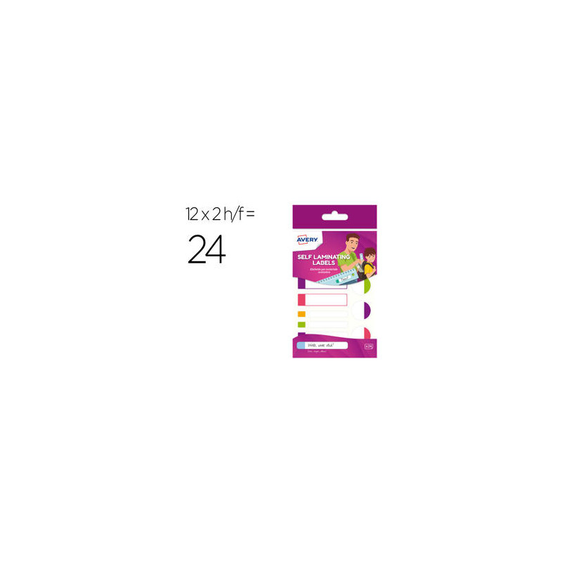 ETIQUETA AVERY PLASTIFICABLE COLORES FLUORESCENTES BLISTER DE 24 UNIDADES