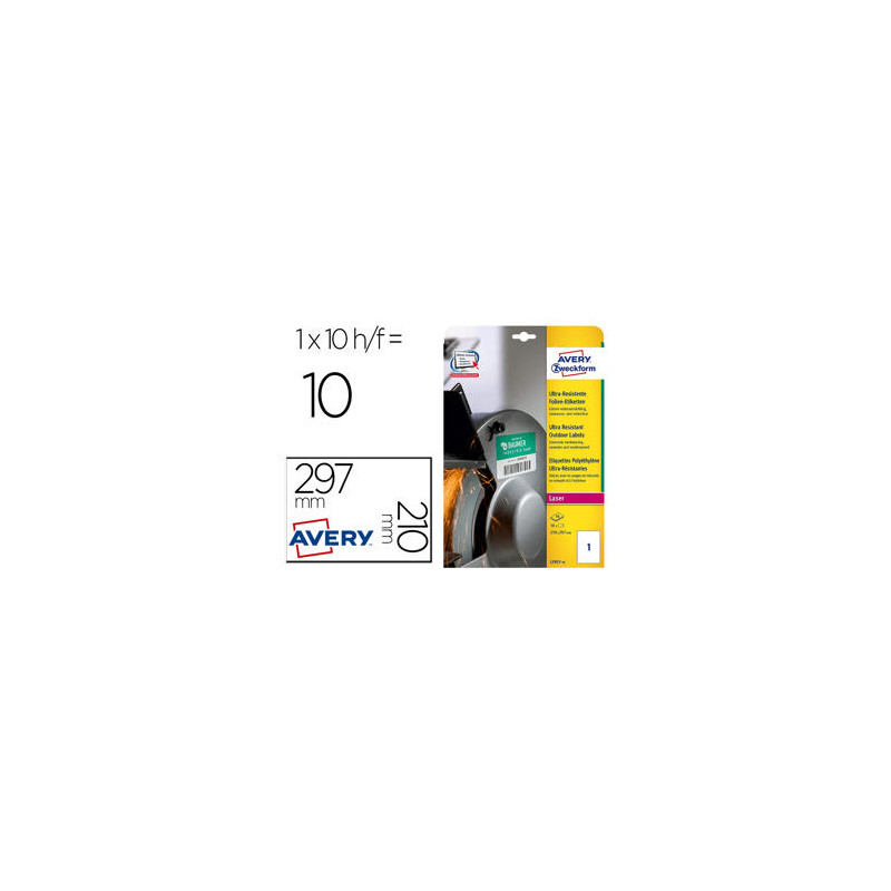 ETIQUETA ADHESIVA AVERY POLITILENO BLANCO PERMANENTE LASER FOTOCOPIADORA 210X297 MM BLISTER 10 UNIDA