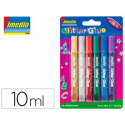 PEGAMENTO IMEDIO GLITTER GLUE ORIGINAL PARA MANUALIDADES 10ML BLISTER DE 6 UNIDADES COLORES SURTIDOS