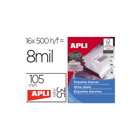ETIQUETA ADHESIVA APLI 1794 105X35 MM PARA FOTOCOPIADORA LASER INK-JET CAJA DE 500 HOJAS ETIQUETA ADHESIVA APLI 1794 105X35 MM PARA FOTOCOPIADORA LASER INK-JET CAJA DE 500 HOJAS